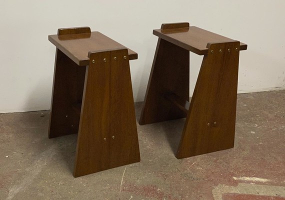 modernist pair of mahogany side table