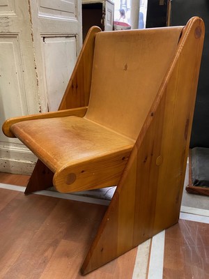 Modernist pure design pair of solid pine & leather pair of chairs