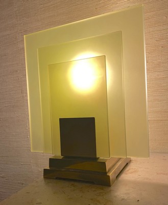 Modernist three glass screen standing lamp