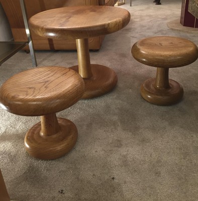 Mushroom shaped awesome rarest pair of 50s oak stools