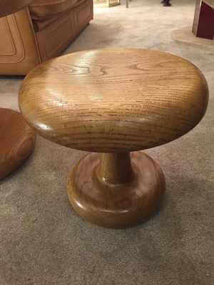 Mushroom shaped awesome rarest pair of 50s oak stools