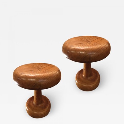 Mushroom shaped awesome rarest pair of 50s oak stools