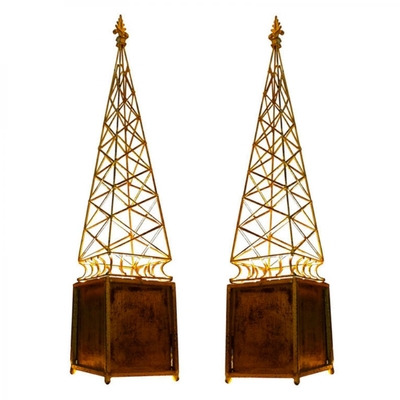 Obelisk Gold Leaf Wrought Iron Table Lamps