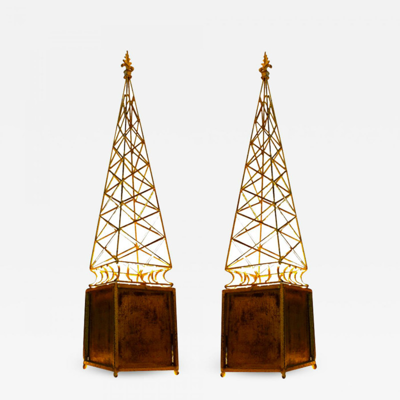 Obelisk Gold Leaf Wrought Iron Table Lamps