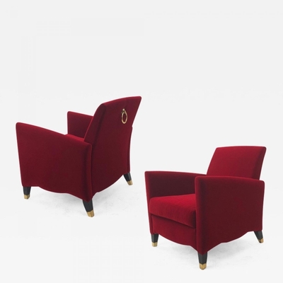 Olivier Gagnere for Cafe Marly pair of red comfy lounge chairs
