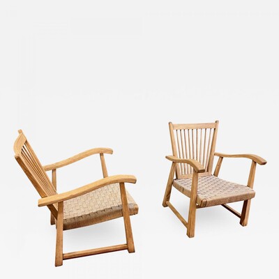 organic superb design pair of whitened oak lounge chairs