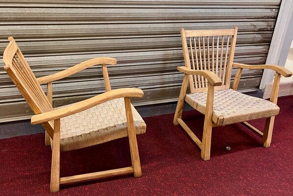 organic superb design pair of whitened oak lounge chairs