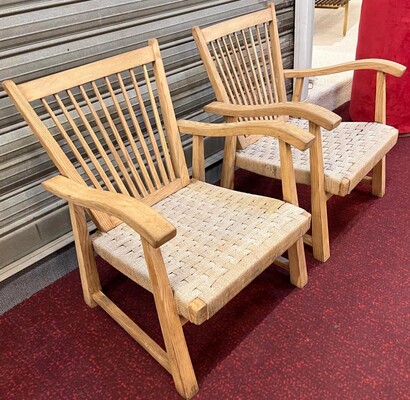 organic superb design pair of whitened oak lounge chairs