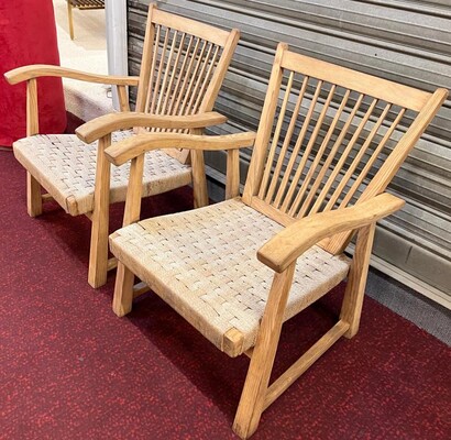 organic superb design pair of whitened oak lounge chairs