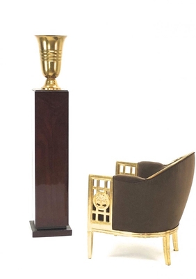 Pair of art deco pedestal with gold lamp