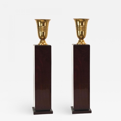 Pair of art deco pedestal with gold lamp