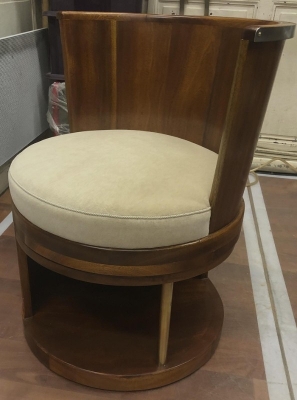 Pair of stunning French modernist barrel & swivel arm chairs