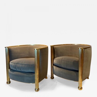 Paul Follot attributed pair of rare gold leaf barrel chairs