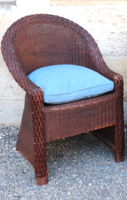 Pierre Chareau style early brown rattan art and craft pair of chairs