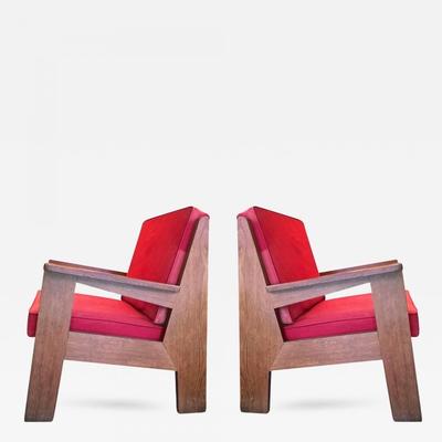 Pierre Jeanneret attributed Pair of oak modernist chairs