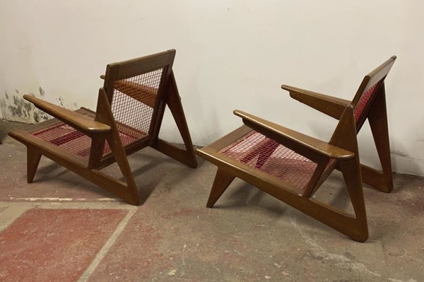 Pierre Jeanneret style pair of vintage pair of lounge chairs