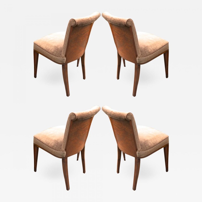 Pierre Paul Montagnac Art Deco set of 4 walnut burl chairs
