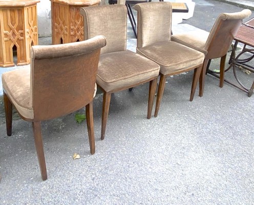 Pierre Paul Montagnac Art Deco set of 4 walnut burl chairs