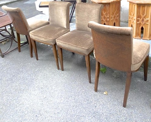 Pierre Paul Montagnac Art Deco set of 4 walnut burl chairs