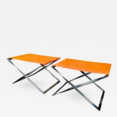 Poul Kjaerholm Vintage Iconic Pair of X-Shaped Folding Stools Mod