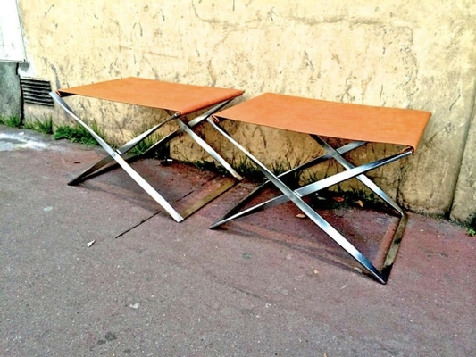 Poul Kjaerholm Vintage Iconic Pair of X-Shaped Folding Stools Mod