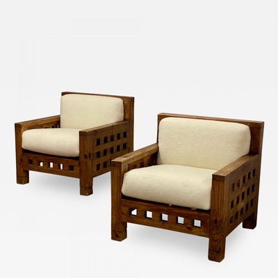 Rarest brutalist pair of sturdy lounge chair 