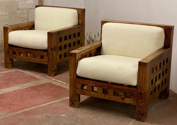 Rarest brutalist pair of sturdy lounge chair 