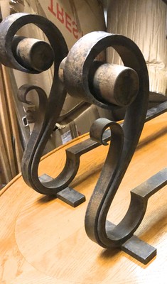 Raymond Subes pair of refined longest wrought iron andirons