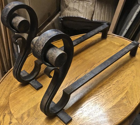 Raymond Subes pair of refined longest wrought iron andirons