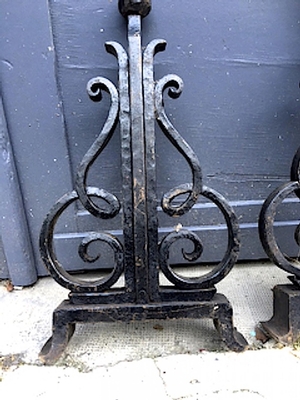 Raymond Subes Pair Wrought Iron Andiron