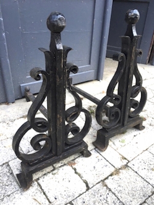 Raymond Subes Pair Wrought Iron Andiron