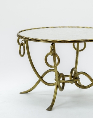 Rene Drouet gold leaf wrought iron round coffee table