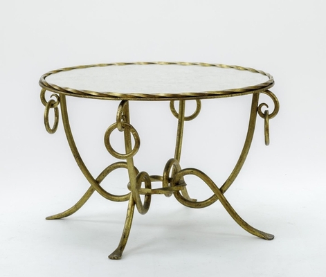 Rene Drouet gold leaf wrought iron round coffee table