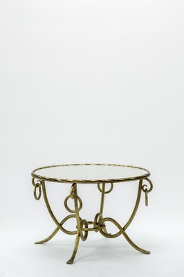 Rene Drouet gold leaf wrought iron round coffee table