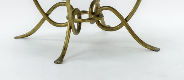 Rene Drouet gold leaf wrought iron round coffee table