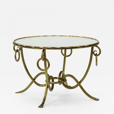 Rene Drouet gold leaf wrought iron round coffee table