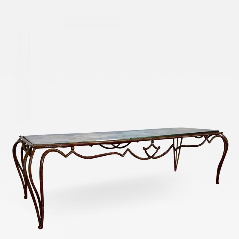 Rene Drouet superb long gold leaf wrought iron coffee table