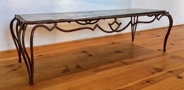 Rene Drouet superb long gold leaf wrought iron coffee table