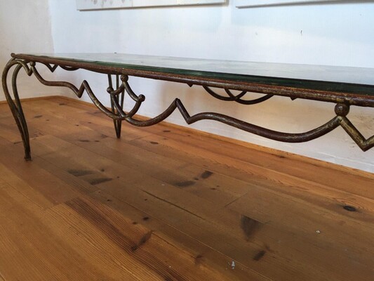 Rene Drouet superb long gold leaf wrought iron coffee table