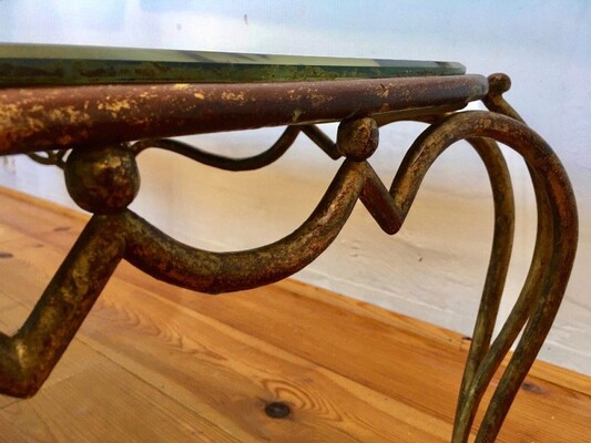 Rene Drouet superb long gold leaf wrought iron coffee table