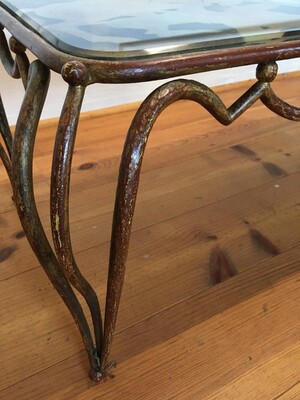 Rene Drouet superb long gold leaf wrought iron coffee table