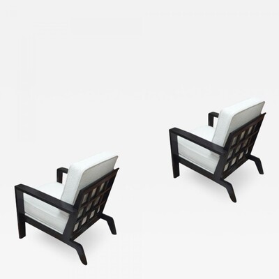 Rene Gabriel iconic pair of black lacquered lounge chair