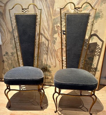 Rene Prou attributed charming pair of gold leaf side chairs