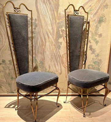 Rene Prou attributed charming pair of gold leaf side chairs