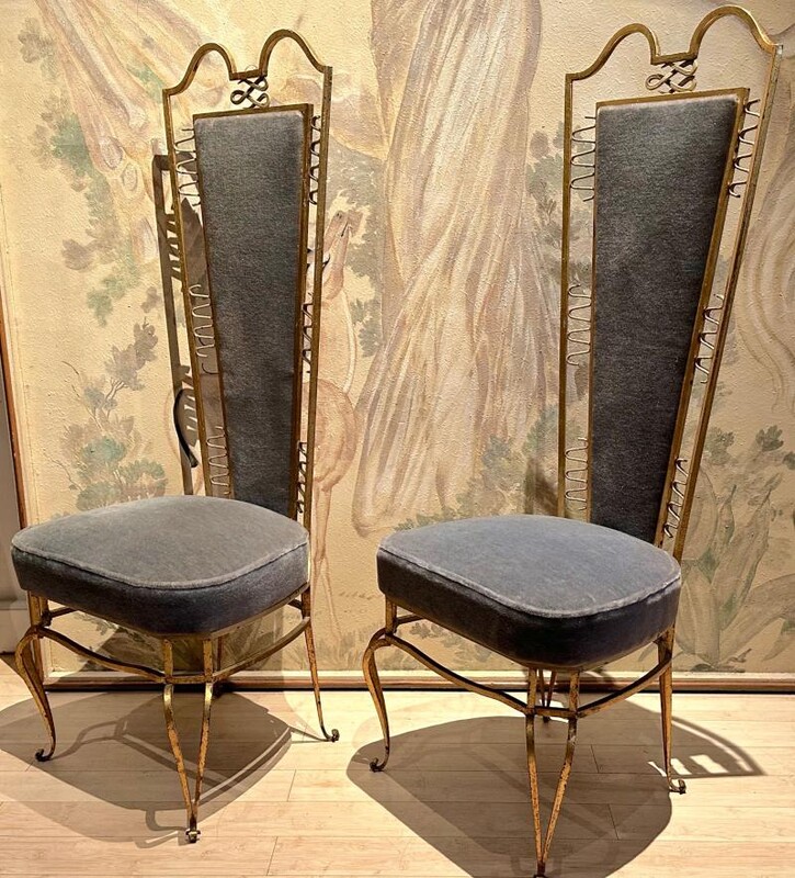 Rene Prou attributed charming pair of gold leaf side chairs