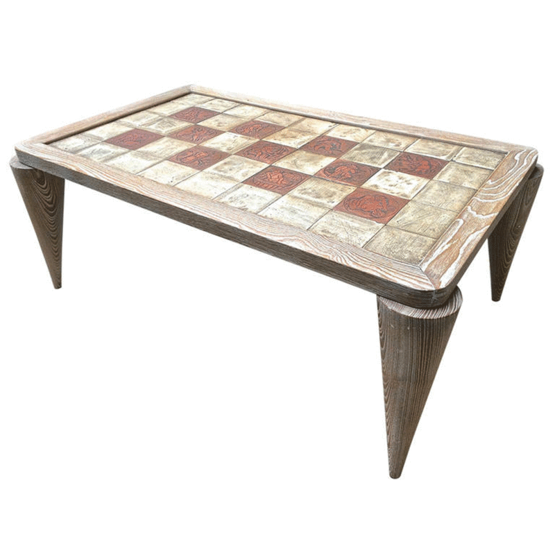 René Prou cerused coffee table with ceramics