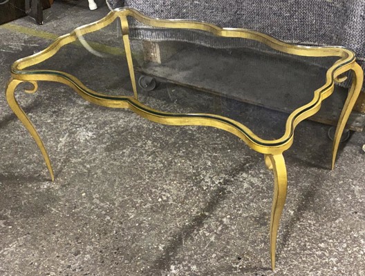 Rene Prou gold leaf wrought iron ondulation coffee table