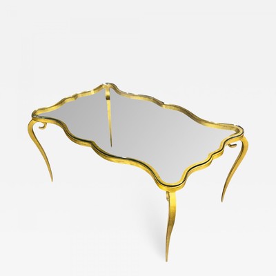 Rene Prou gold leaf wrought iron ondulation coffee table