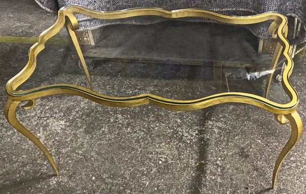 Rene Prou gold leaf wrought iron ondulation coffee table