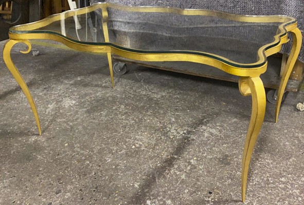 Rene Prou gold leaf wrought iron ondulation coffee table